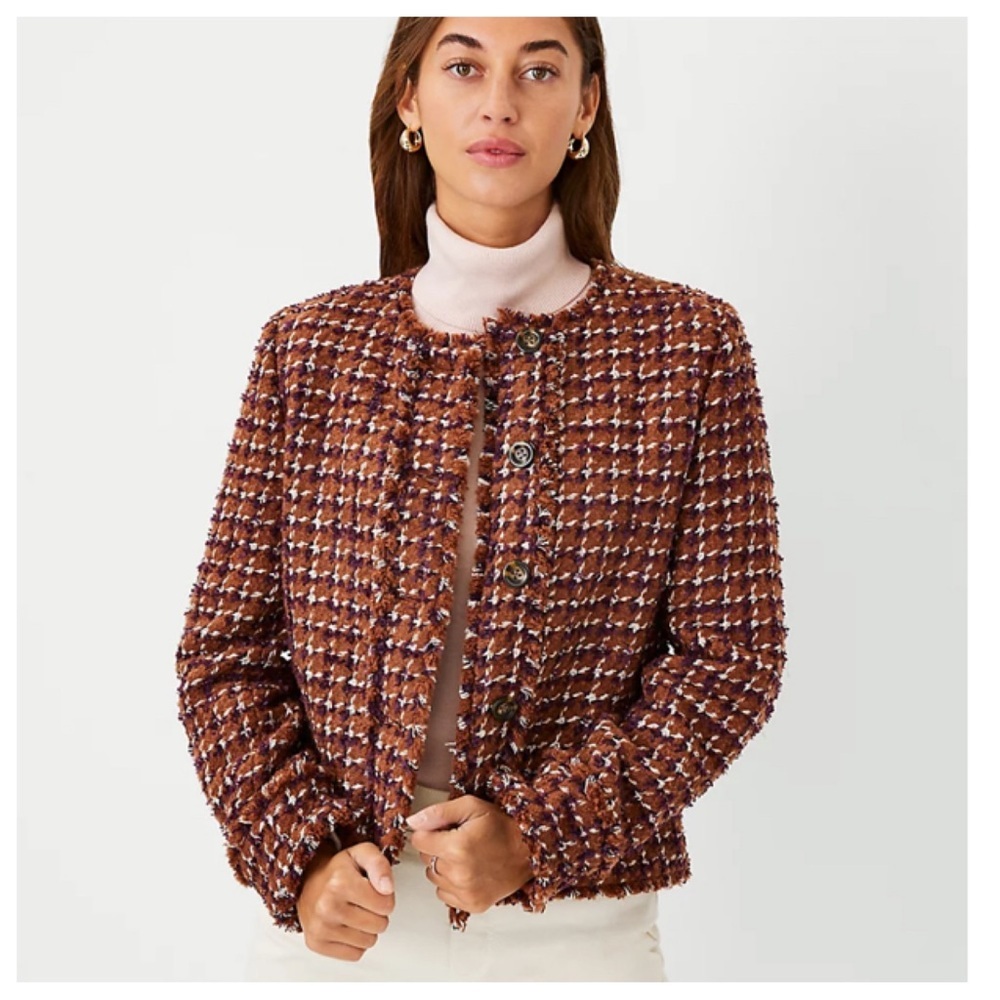 Ann Taylor Cropped Fringe Tweed Jacket